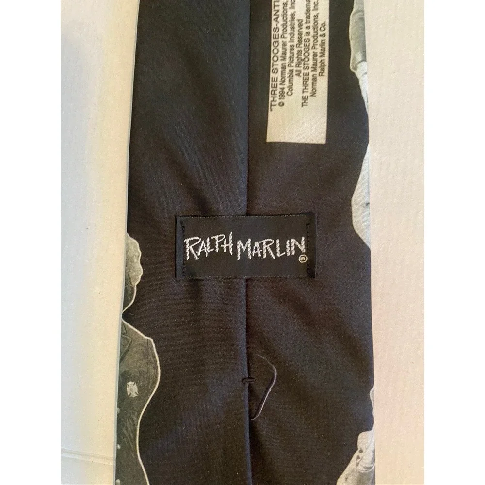 Vintage 1994 Ralph Marlin Three Stooges Antics Black White Novelty Tie Mens USA